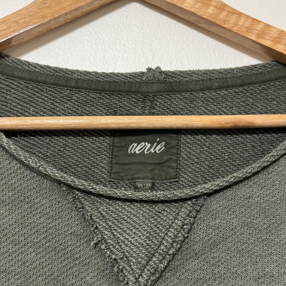 Aerie Cropped Crewneck Sweater Size XS Oversized Beach Party Sweatshirt Green - Picture 3 of 6
